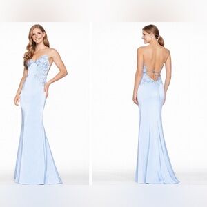 Faviana LT10604 Peri Blue Long Gown Formal Dress Lace Embroidered 14 NEW $478